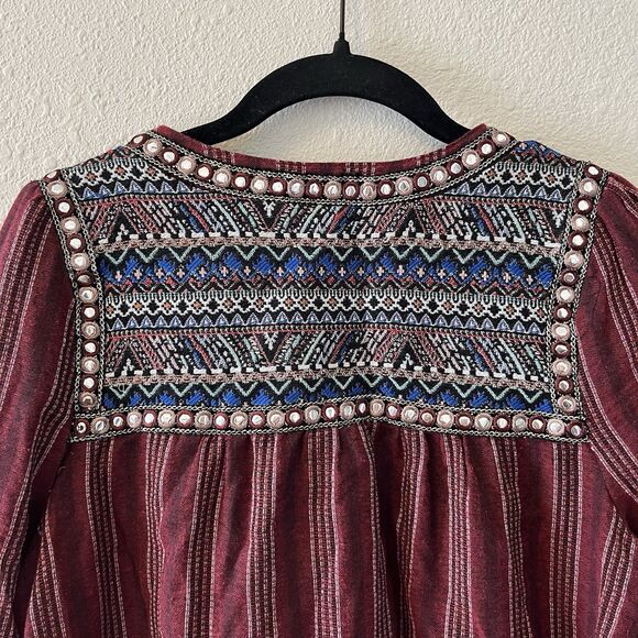 Lulumari Womens Peasant Top Small Embroidered Jeweled Boho Hippie Fairy Festival - Picture 13 of 16